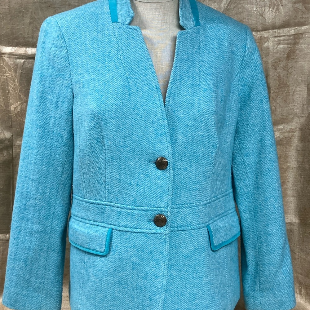 Talbots Turquoise Tweed Blazer with Bronze Buttons